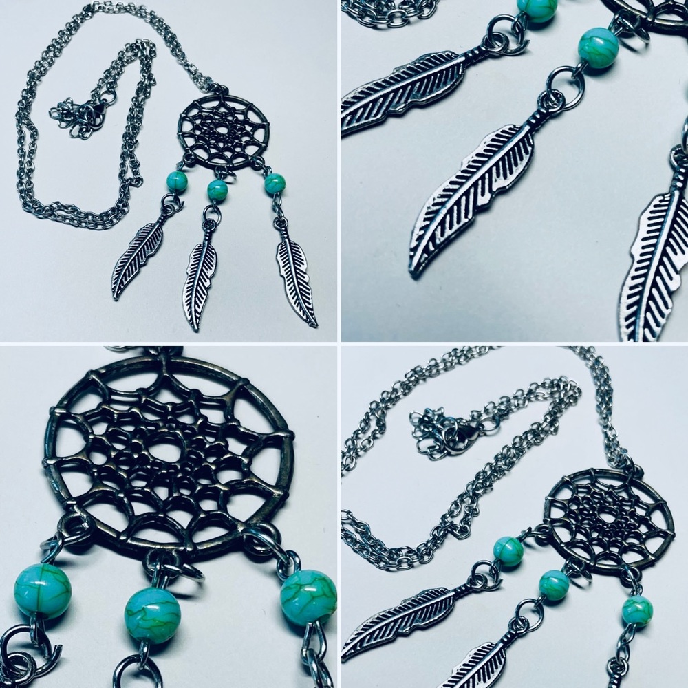 Turquoise Howlite Dreamcatcher Necklace